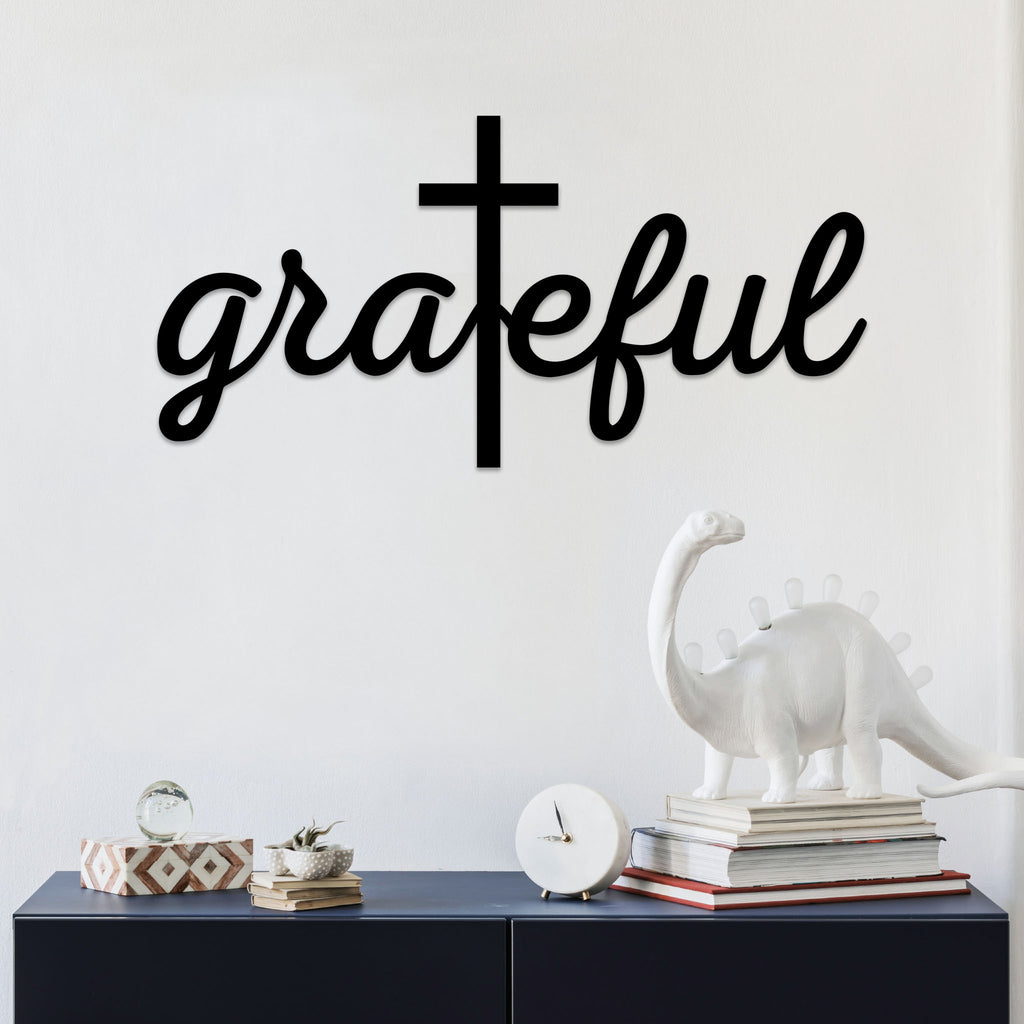 Grateful Cross Script - Metal Wall Art - MetalPlex