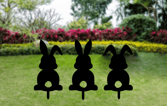 Set of 3 Bunnies Garden Stakes - Metal Art