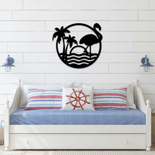 Tropical Flamingo Scenery - Metal Wall Art