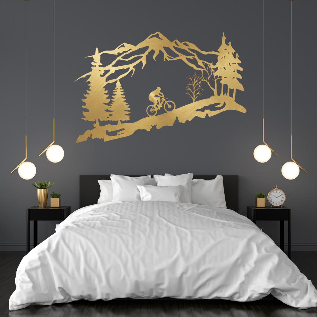 Mountain Biker Scenery Metal Wall Art – MTB Cycling Sports Wall Decor