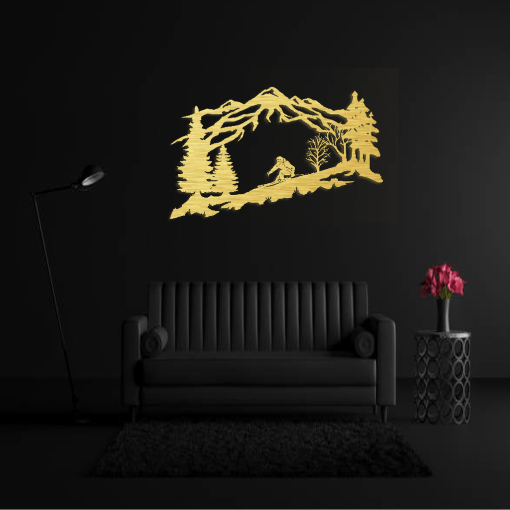 Mountain Skier Metal Wall Art for Ski Lodge Decor