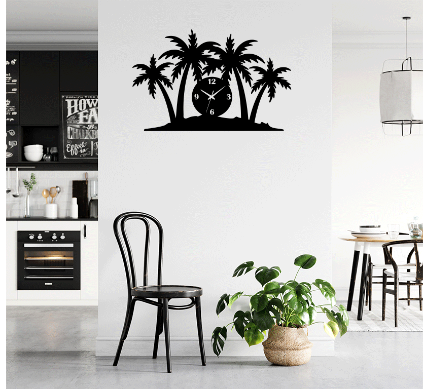Palm Trees Metal Wall Art with Clock, view 9 by MetalPlex