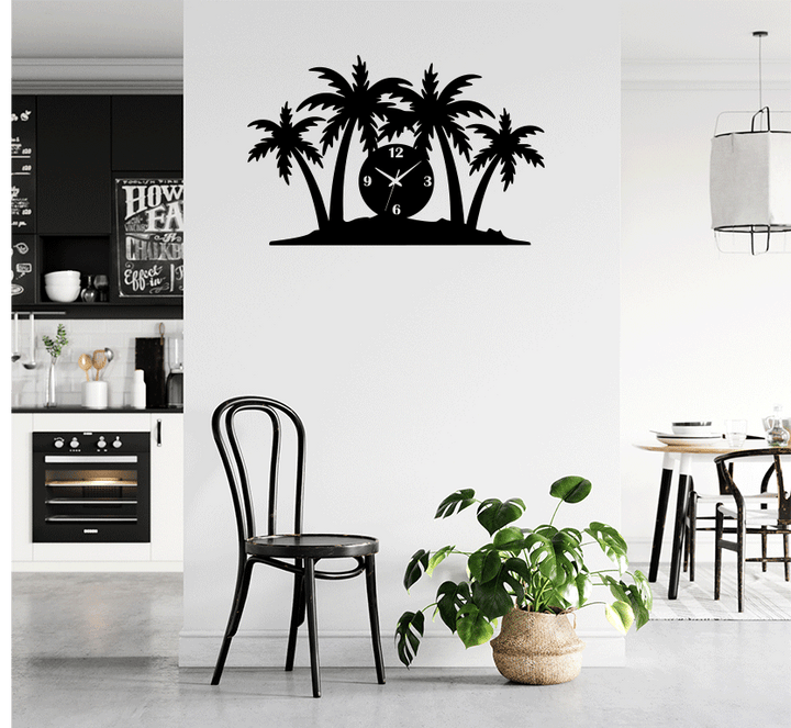 Palm Trees Metal Wall Art with Clock, view 9 by MetalPlex