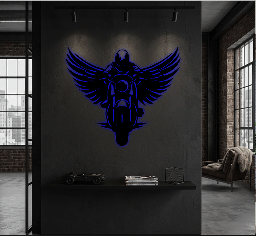 Winged Biker Metal Wall Art, view 9 by MetalPlex