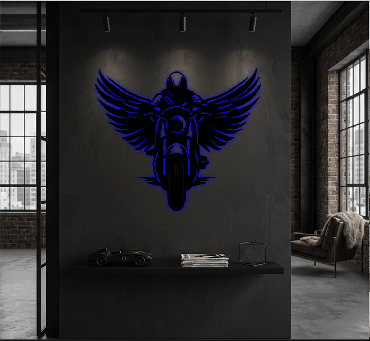 Winged Biker Metal Wall Art, view 9 by MetalPlex