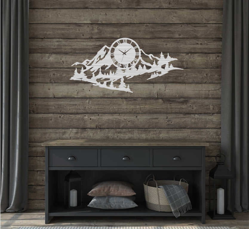 Mountain Range View Metal Wall Art with Clock, view 10 by MetalPlex