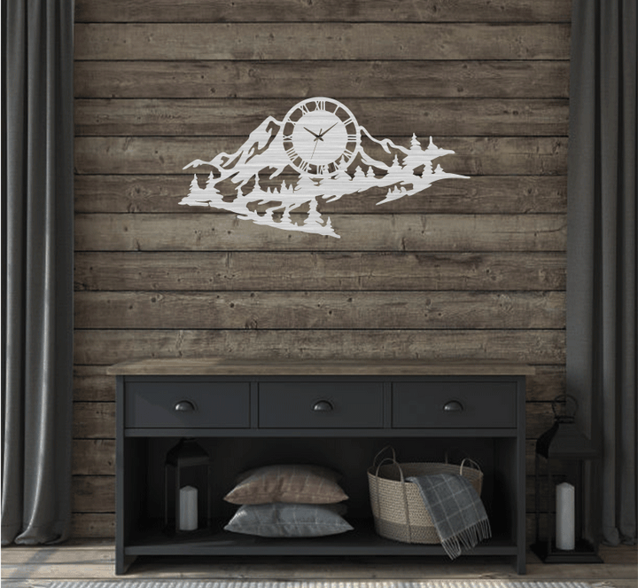 Mountain Range View Metal Wall Art with Clock, view 10 by MetalPlex
