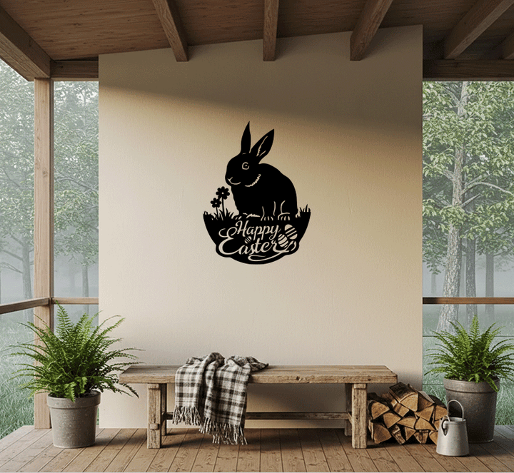 Easter Garden Bunny Metal Wall Art