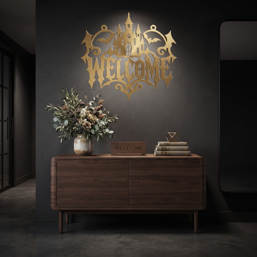 Halloween Castle Welcome Metal Wall Art