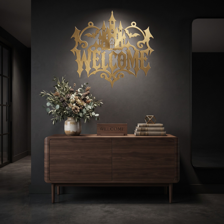 Halloween Castle Welcome Metal Wall Art