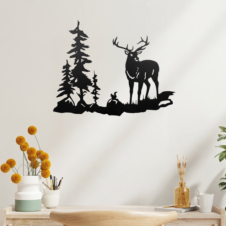 Forest Buck Metal Wall Art – Deer Wildlife Rustic Cabin Home Decor