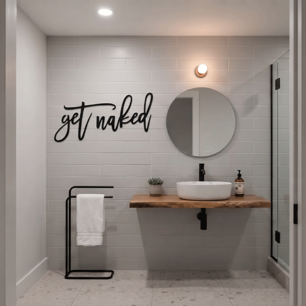 Get Naked Metal Wall Art – Funny Bathroom Wall Decor