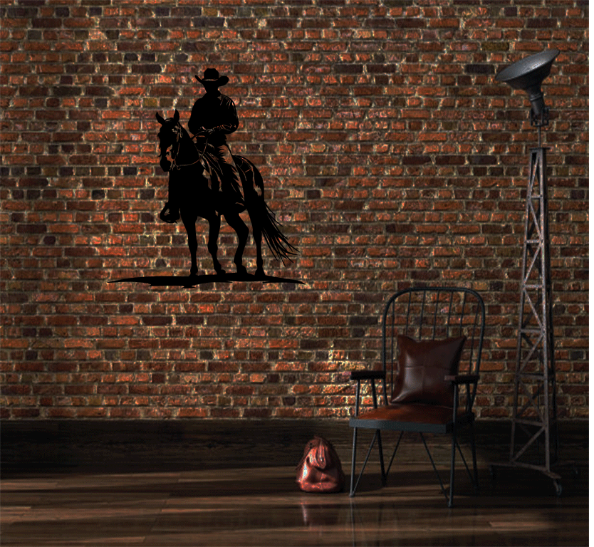 Cowboy on Horse Metal Wall Art