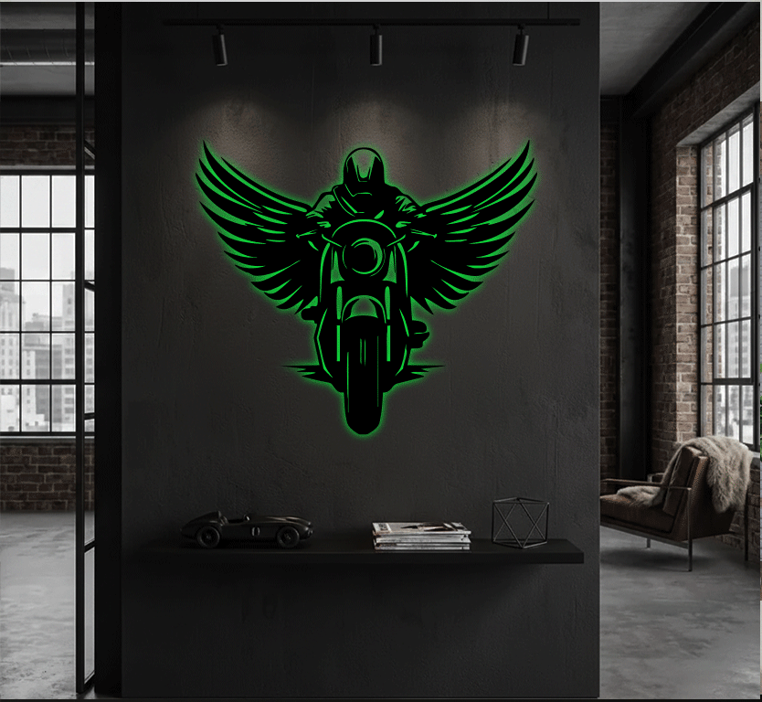 Winged Biker Metal Wall Art, view 10 by MetalPlex