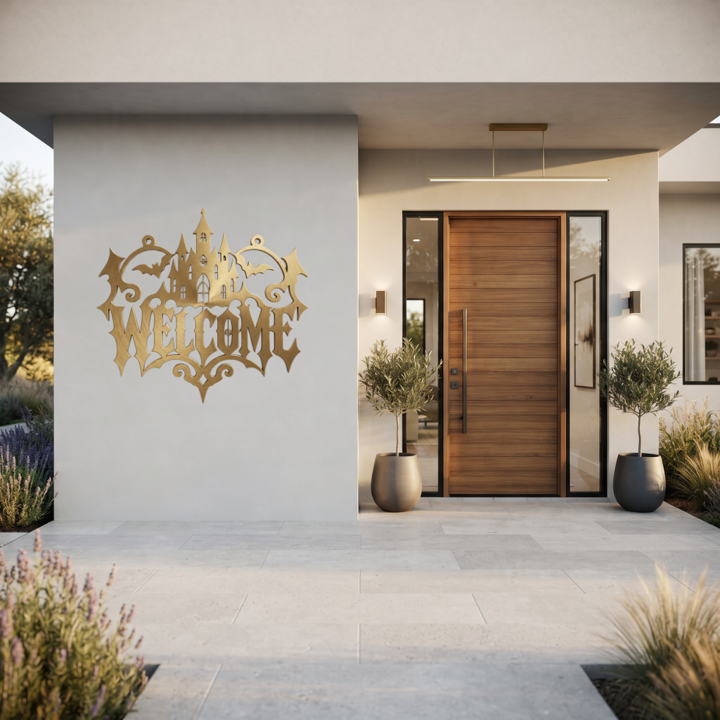 Halloween Castle Welcome Metal Wall Art