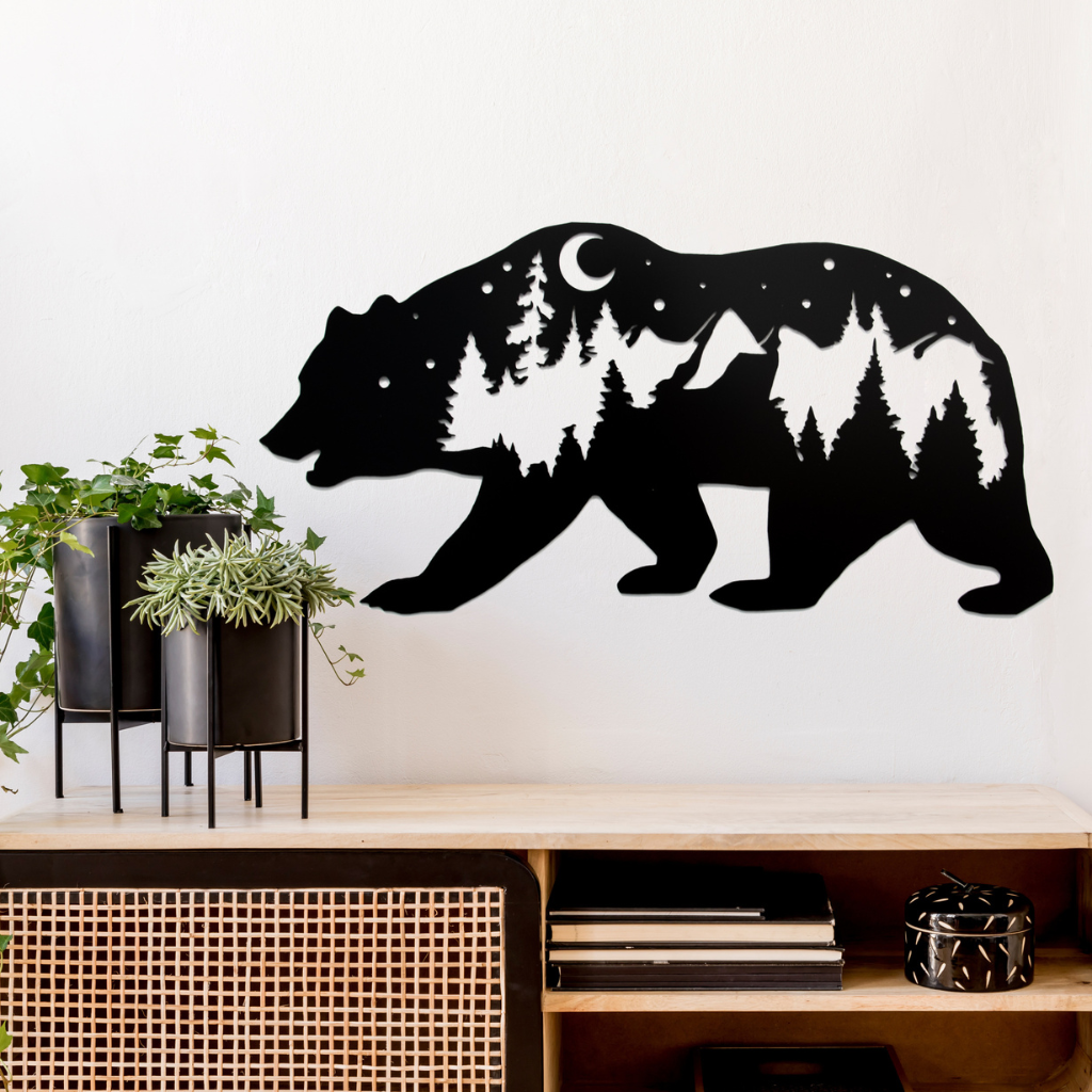 Bear Metal Wall Art – Rustic Wildlife Cabin Home Decor