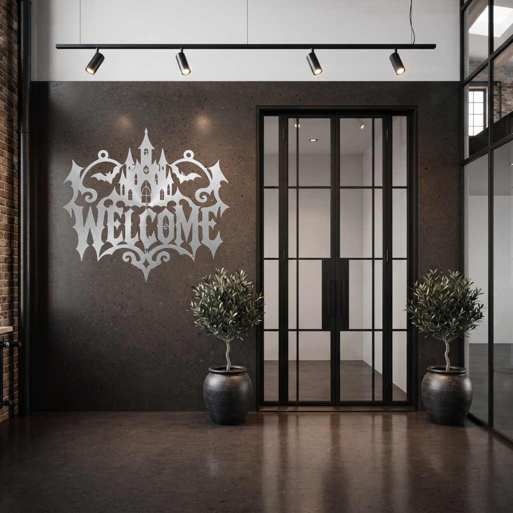 Halloween Castle Welcome Metal Wall Art