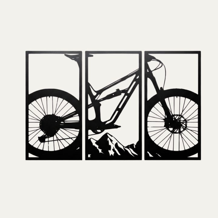 Mountain Bike 3 Piece Metal Wall Art Set – MTB Cycling Sports Wall Decor