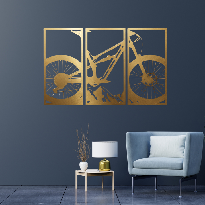 Mountain Bike 3 Piece Metal Wall Art Set – MTB Cycling Sports Wall Decor