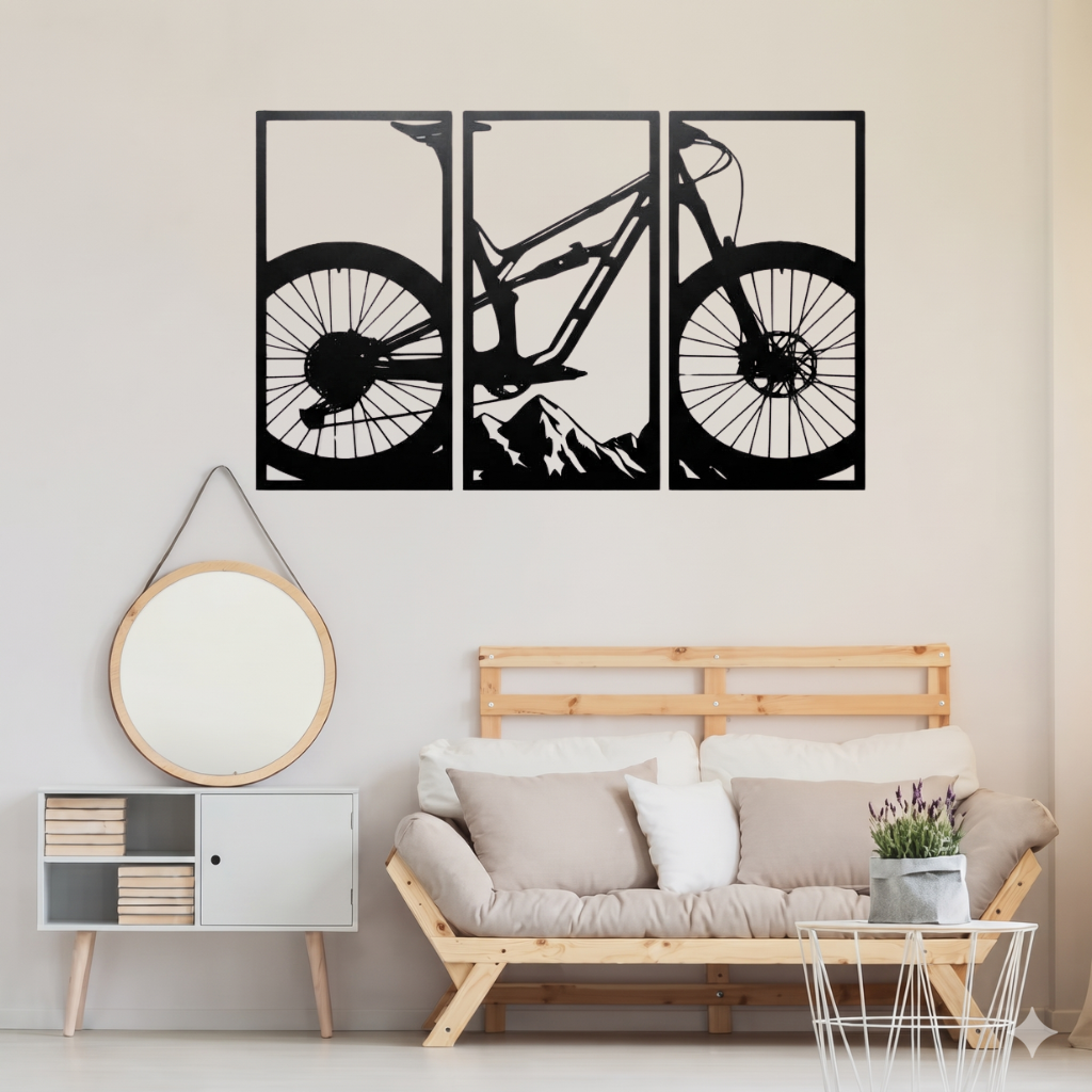 Mountain Bike 3 Piece Metal Wall Art Set – MTB Cycling Sports Wall Decor