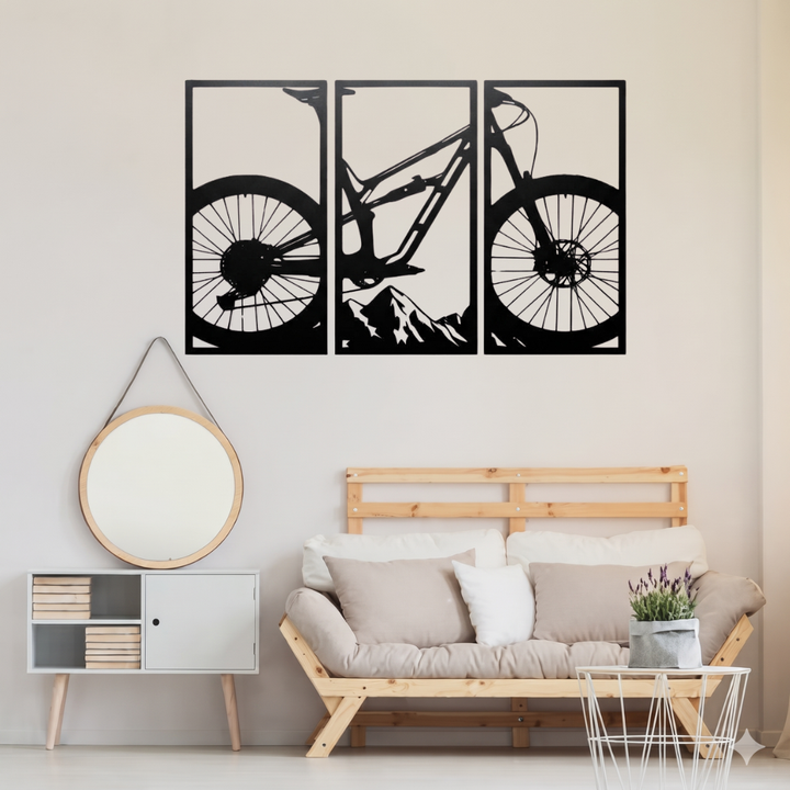 Mountain Bike 3 Piece Metal Wall Art Set – MTB Cycling Sports Wall Decor