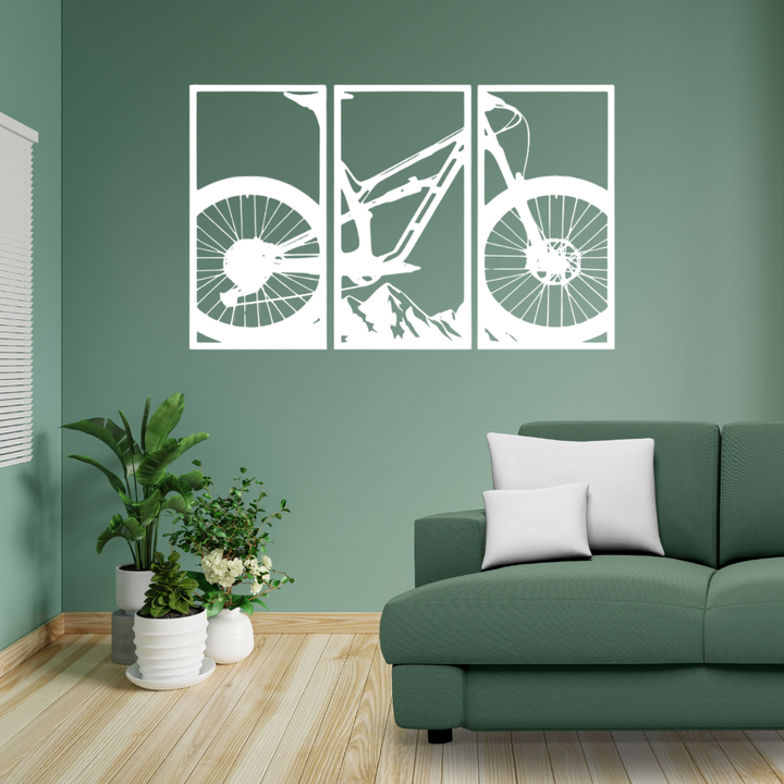 Mountain Bike 3 Piece Metal Wall Art Set – MTB Cycling Sports Wall Decor