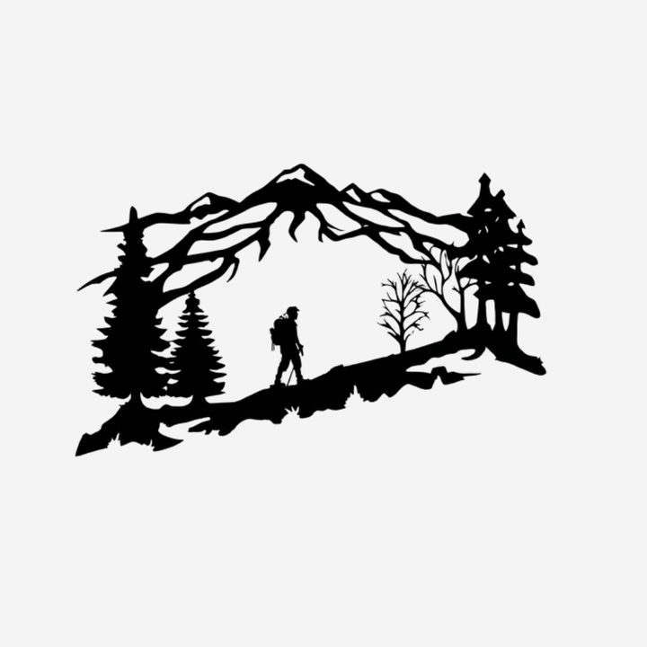 Mountain Backpacker Metal Wall Art – Hiking Outdoor Adventure Wall Decor