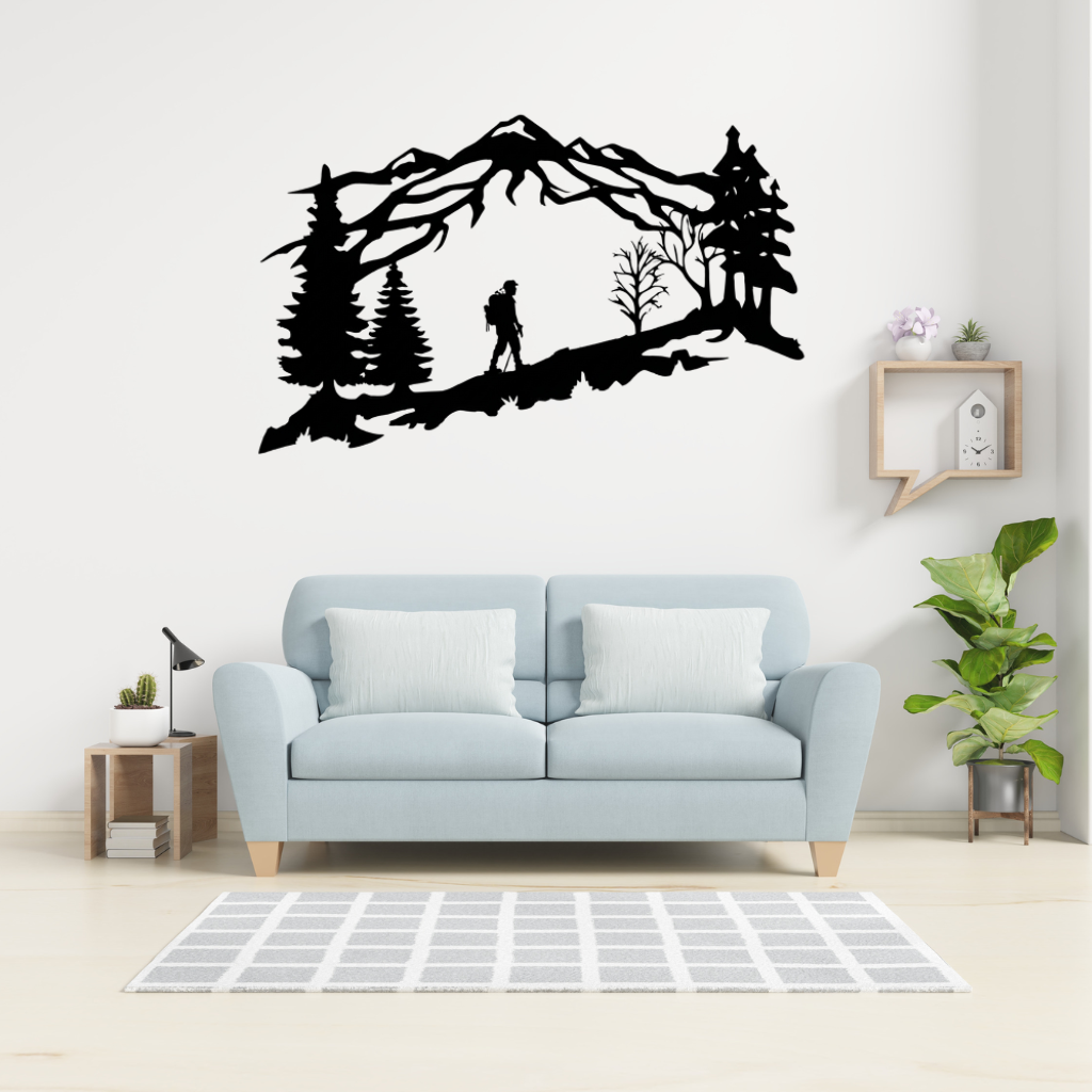Mountain Backpacker Metal Wall Art – Hiking Outdoor Adventure Wall Decor