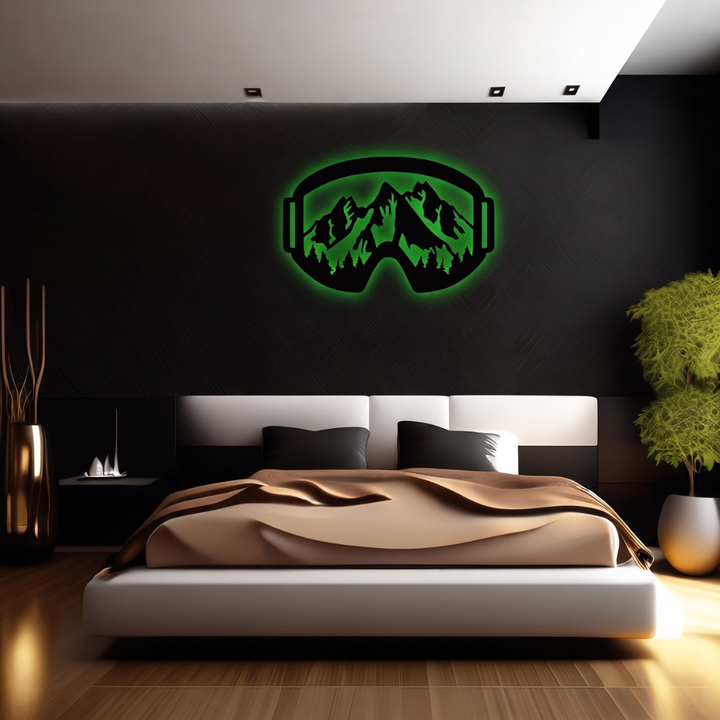 Snow Mountain Goggles Metal Wall Art – Ski Lodge Winter Sports Wall Decor