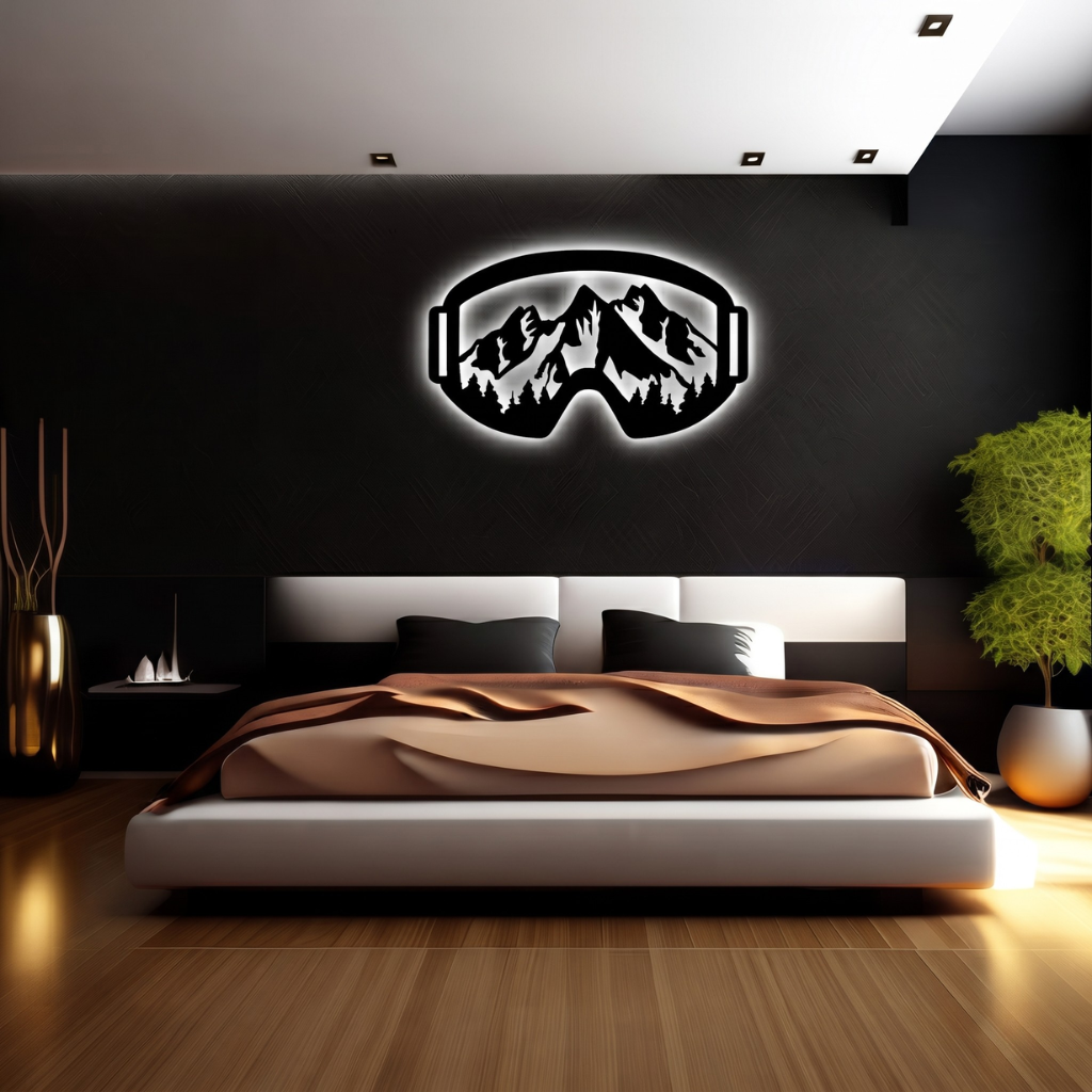 Snow Mountain Goggles Metal Wall Art – Ski Lodge Winter Sports Wall Decor