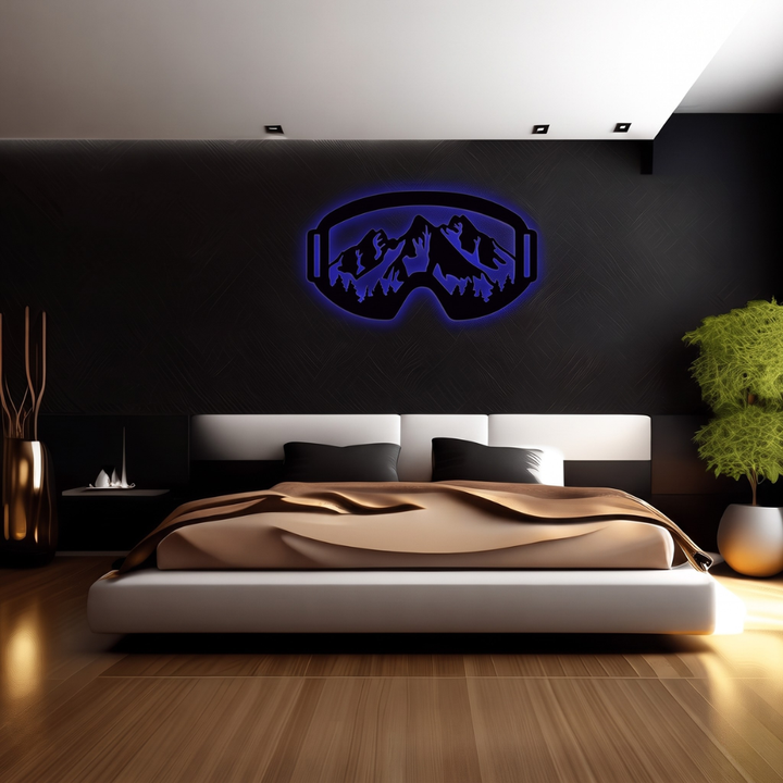 Snow Mountain Goggles Metal Wall Art – Ski Lodge Winter Sports Wall Decor