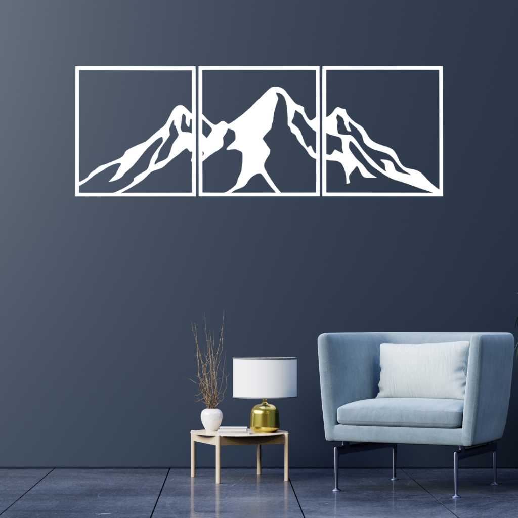 Mountain Range 3 Piece Metal Wall Art Set – Large Landscape Wall Decor