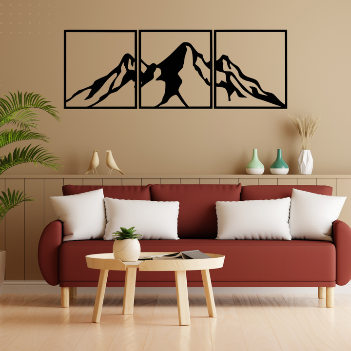 Mountain Range 3 Piece Metal Wall Art Set – Large Landscape Wall Decor