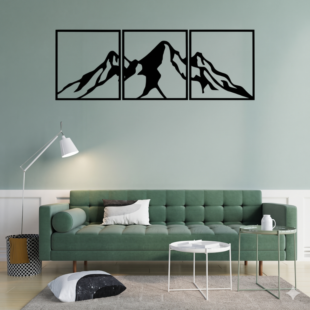 Mountain Range 3 Piece Metal Wall Art Set – Large Landscape Wall Decor