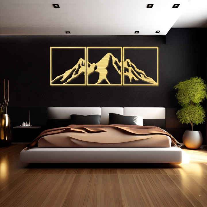 Mountain Range 3 Piece Metal Wall Art Set – Large Landscape Wall Decor