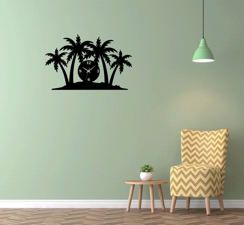 Palm Trees Metal Wall Art with Clock, view 10 by MetalPlex