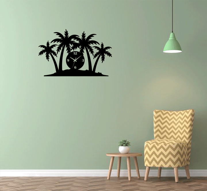 Palm Trees Metal Wall Art with Clock, view 10 by MetalPlex