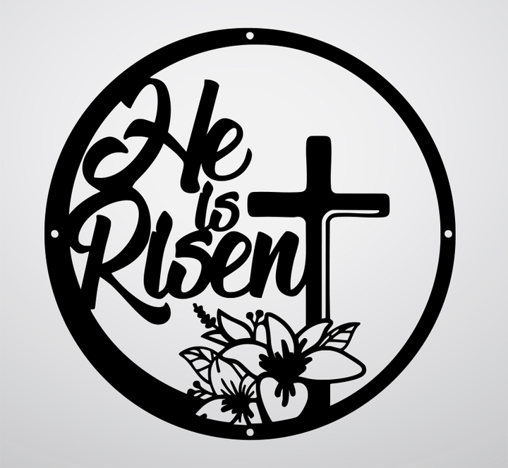 He is Risen Floral Cross Metal Wall Art