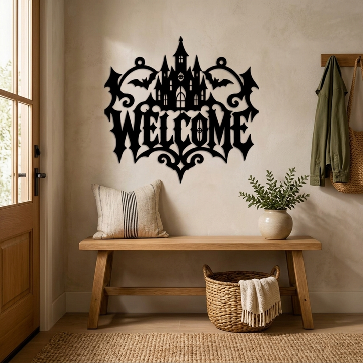 Halloween Castle Welcome Metal Wall Art
