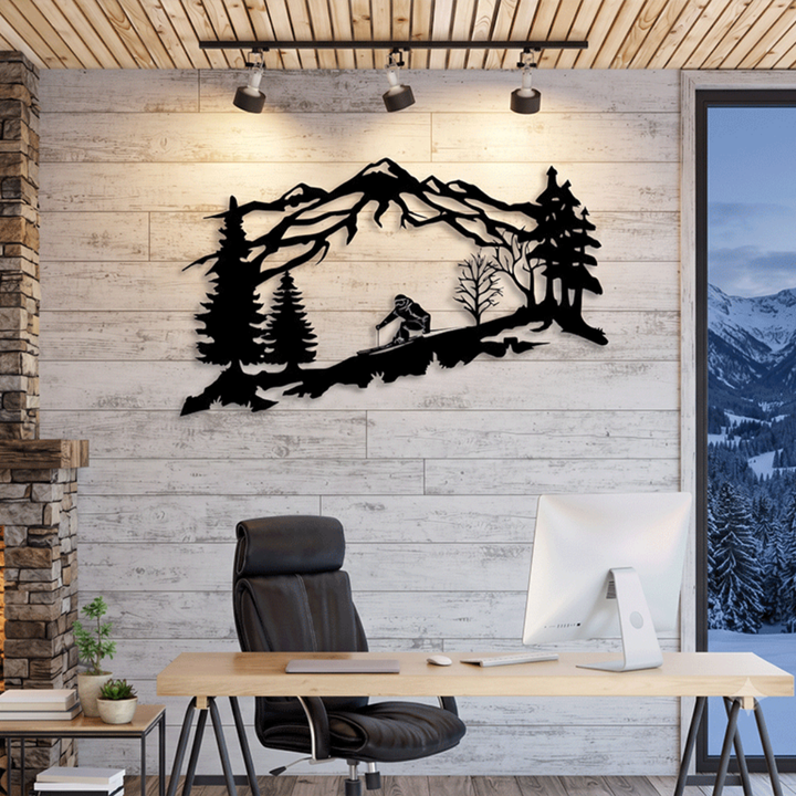 Mountain Skier Metal Wall Art for Ski Lodge Decor