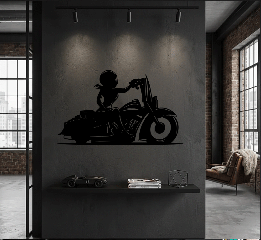 Female Biker Metal Wall Art