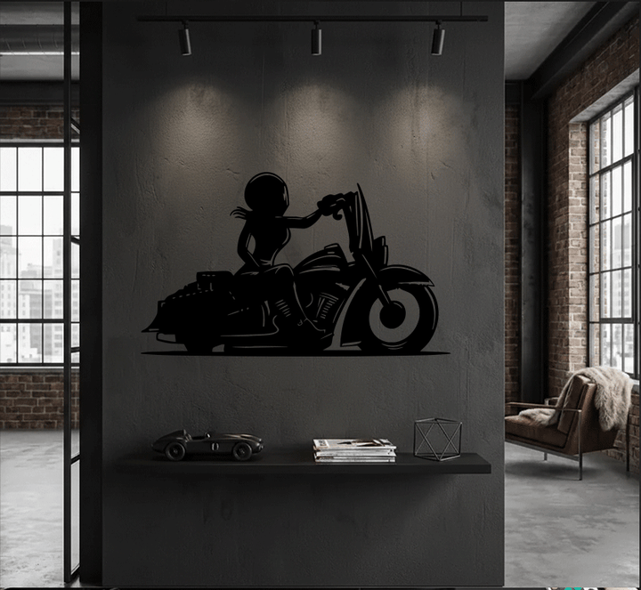 Female Biker Metal Wall Art