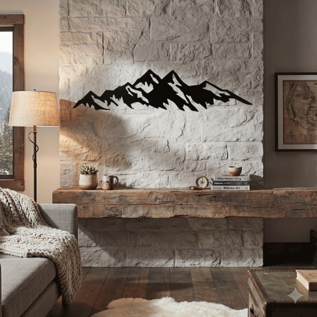 Mountains Metal Wall Art – Large Rustic Landscape Home Decor