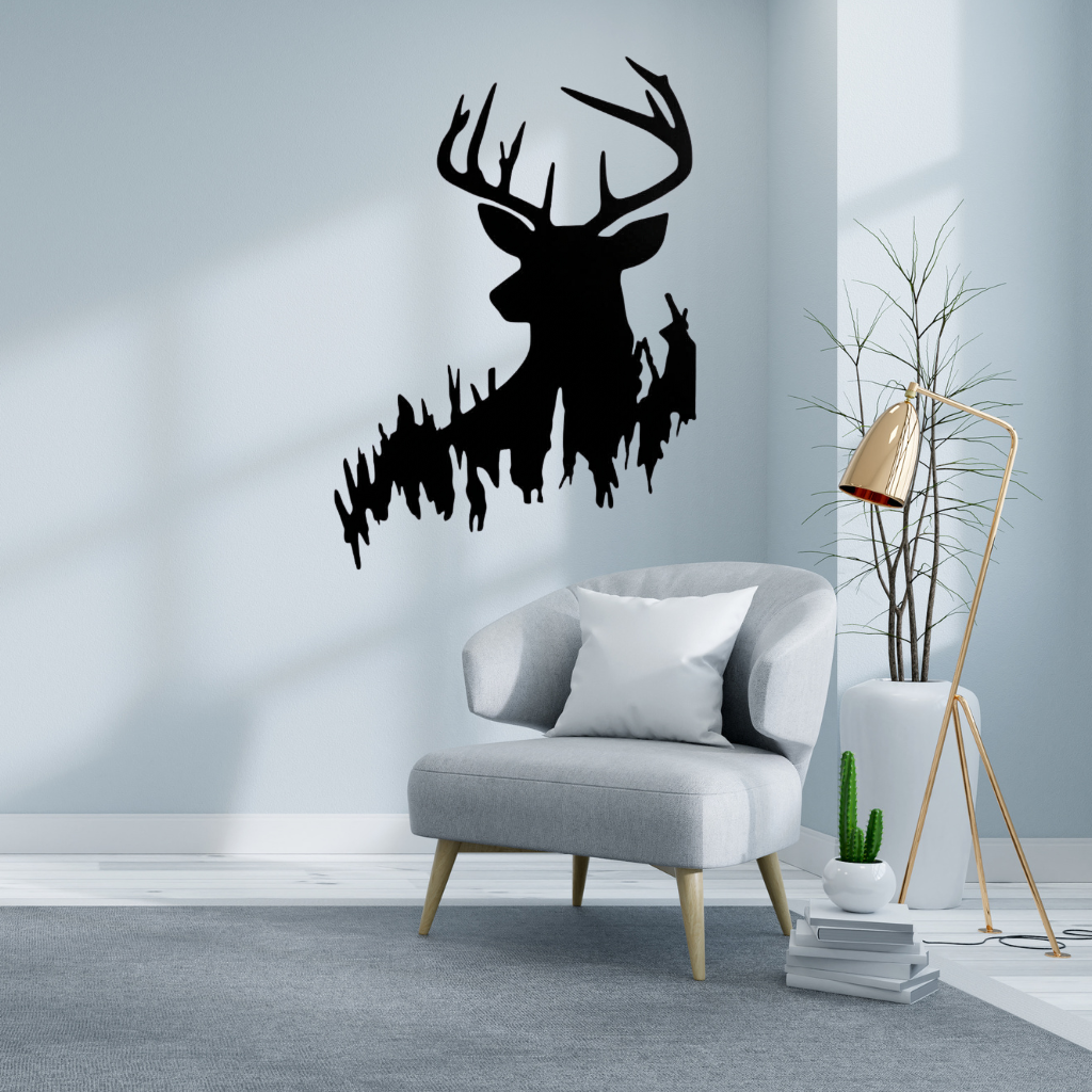 Deer in the Woods Metal Wall Art – Wildlife Nature Cabin Home Decor