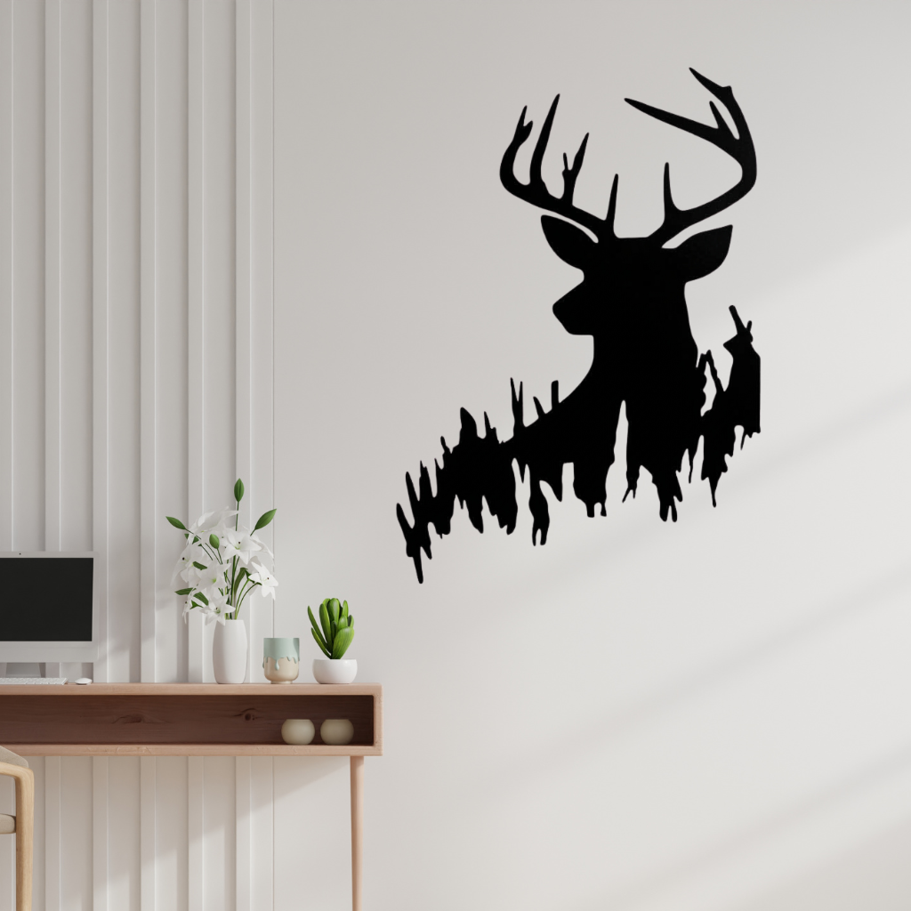 Deer in the Woods Metal Wall Art – Wildlife Nature Cabin Home Decor