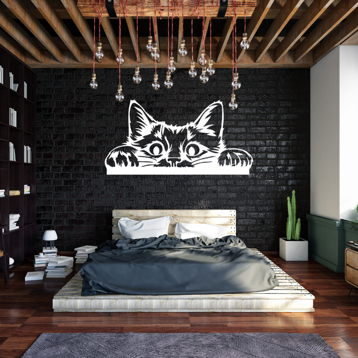 Peeking Cat Metal Wall Art – Cute Cat Lover Home &amp; Living Room Decor