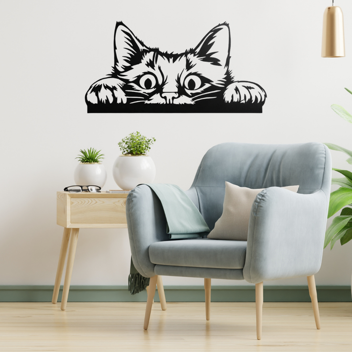 Peeking Cat Metal Wall Art – Cute Cat Lover Home &amp; Living Room Decor
