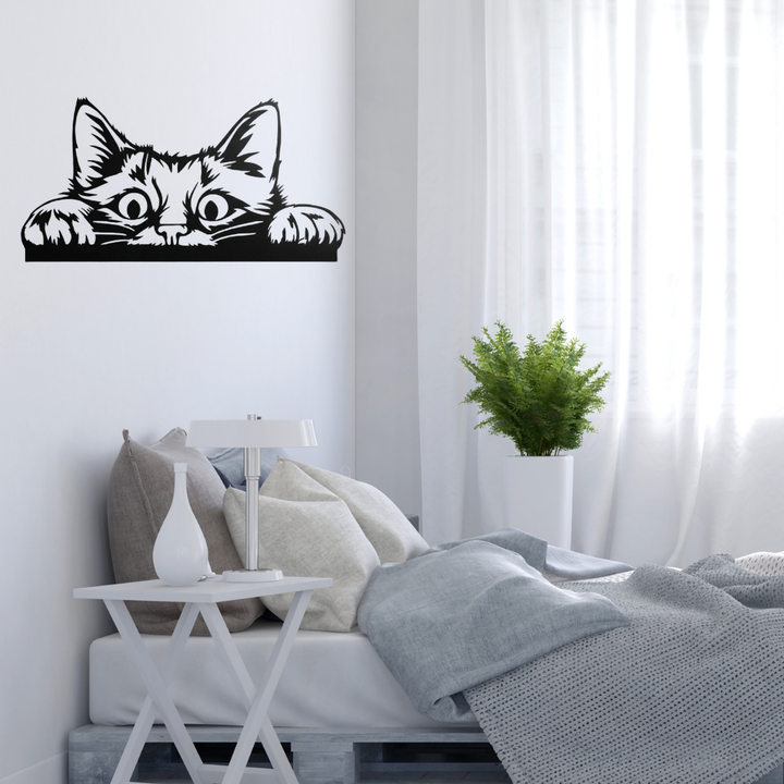 Peeking Cat Metal Wall Art – Cute Cat Lover Home &amp; Living Room Decor