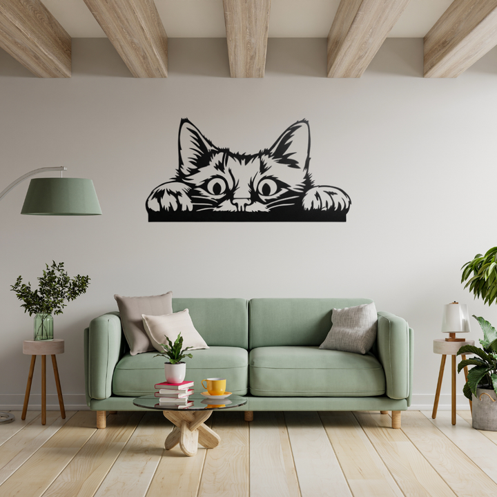 Peeking Cat Metal Wall Art – Cute Cat Lover Home &amp; Living Room Decor