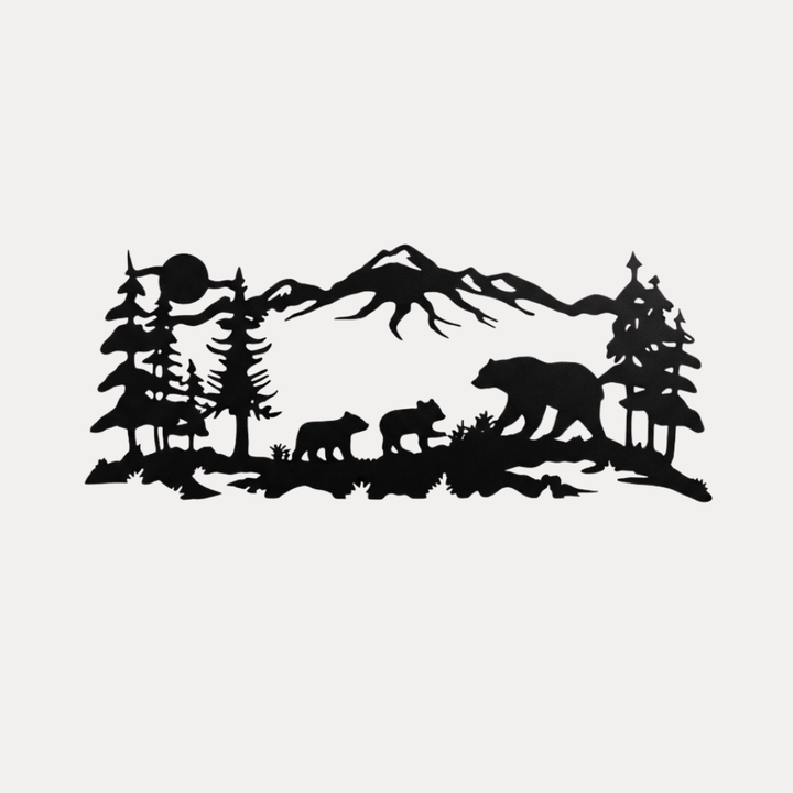 Mountain Bear Family Metal Wall Art – Wildlife Nature Home Decor